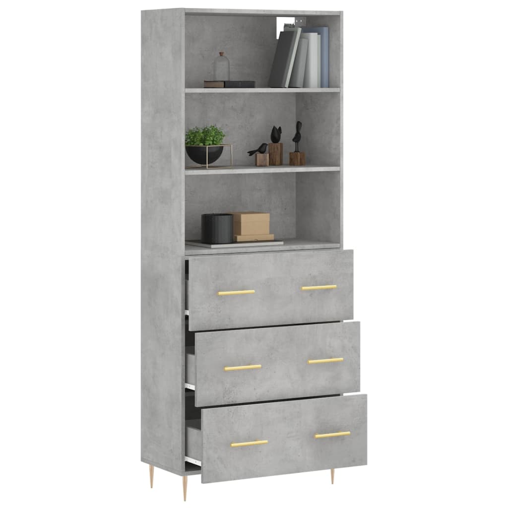 Highboard betonggrå 69,5x34x180 cm konstruert tre