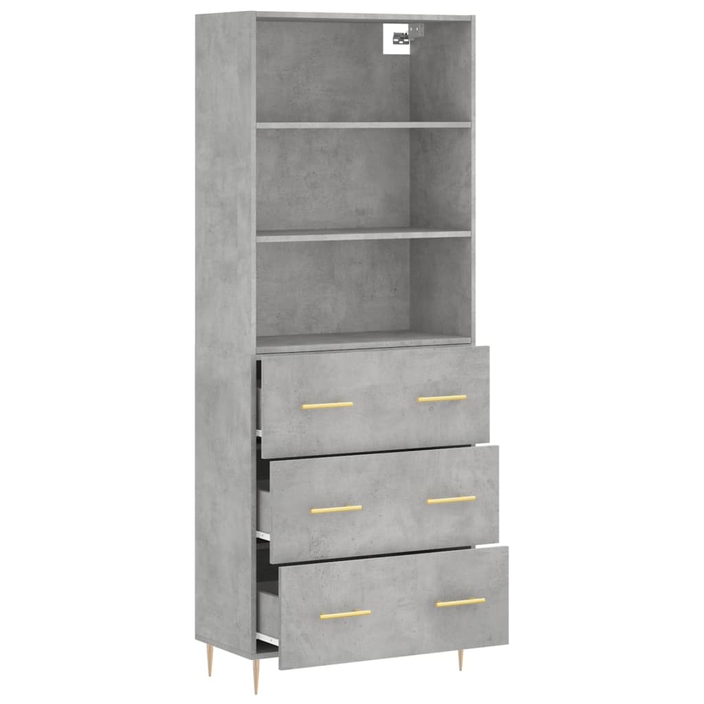 Highboard betonggrå 69,5x34x180 cm konstruert tre