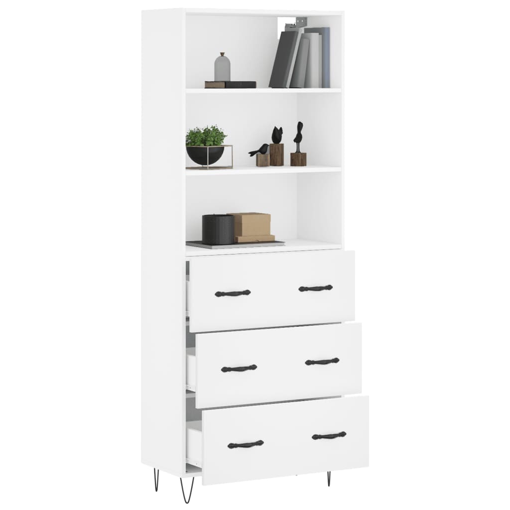 Highboard hvit 69,5x34x180 cm konstruert tre