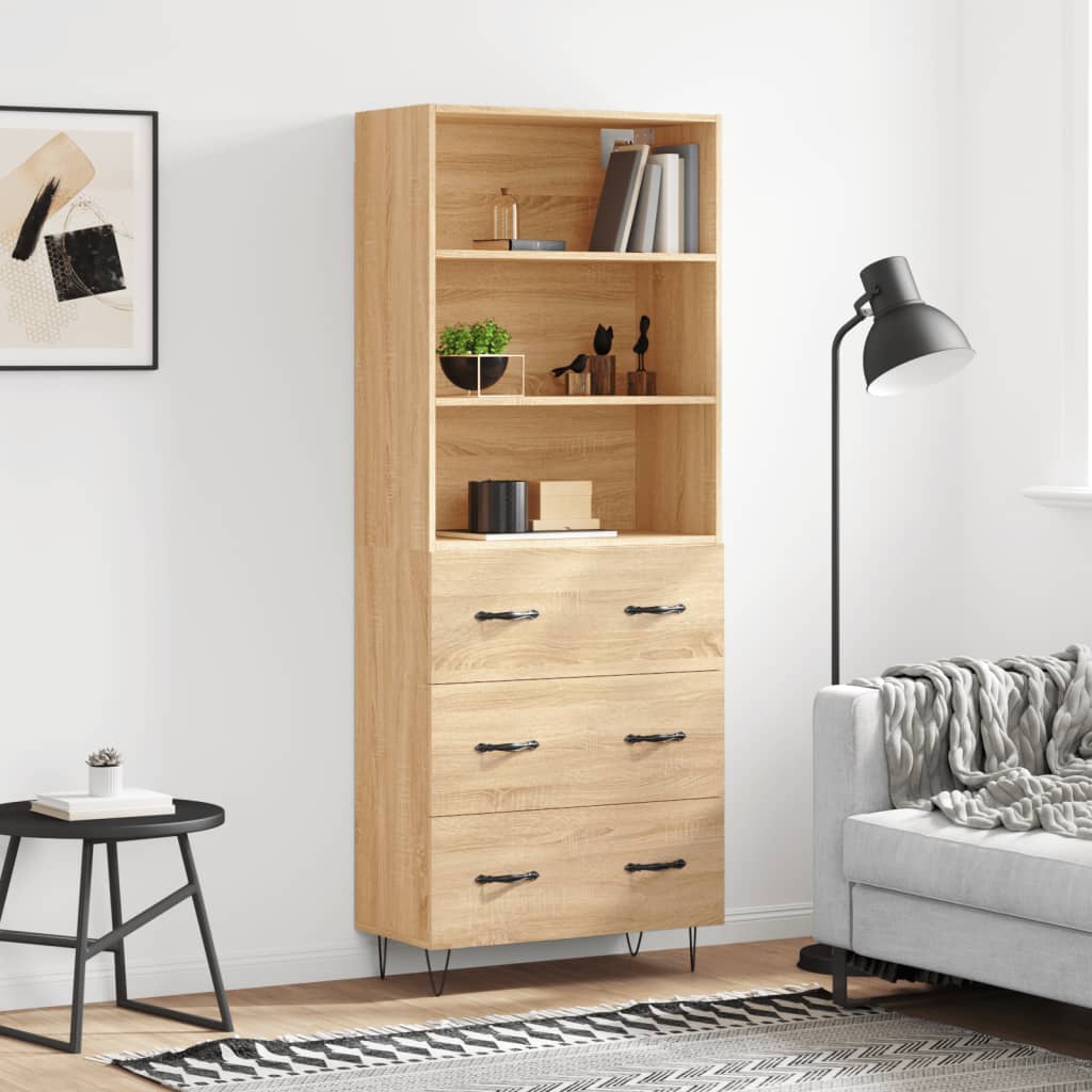 Highboard sonoma eik 69,5x34x180 cm konstruert tre