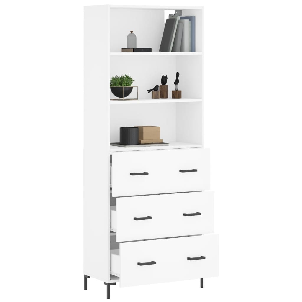 Highboard hvit 69,5x34x180 cm konstruert tre