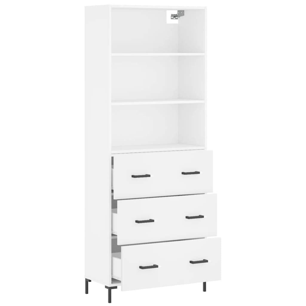 Highboard hvit 69,5x34x180 cm konstruert tre