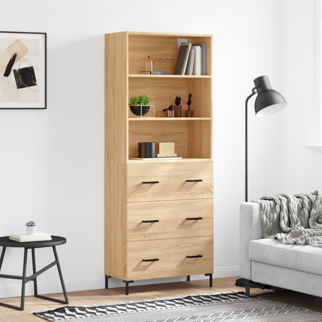 Highboard sonoma eik 69,5x34x180 cm konstruert tre