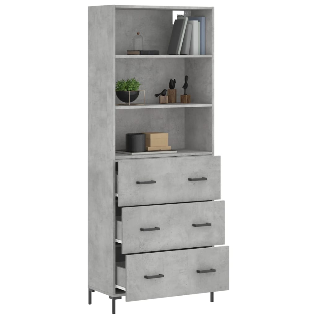Highboard betonggrå 69,5x34x180 cm konstruert tre