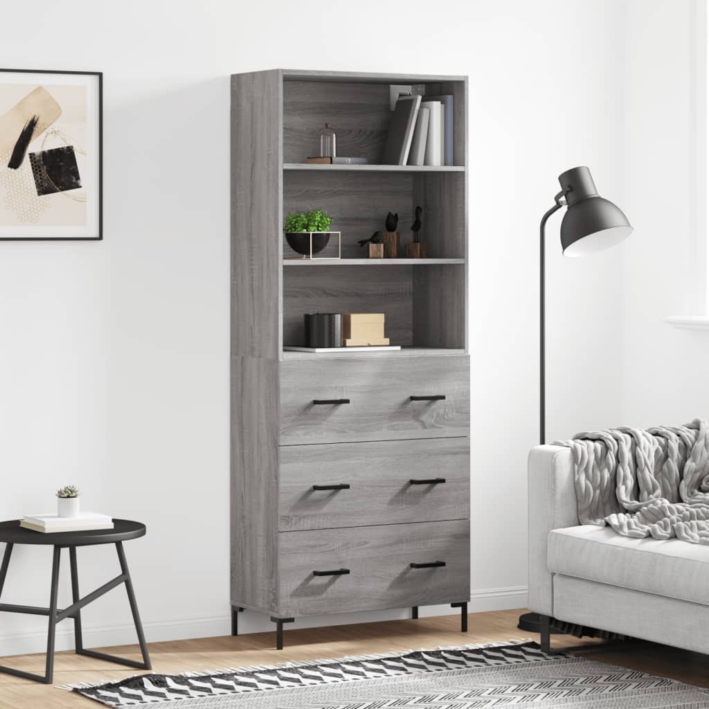 Highboard grå sonoma 69,5x34x180 cm konstruert tre
