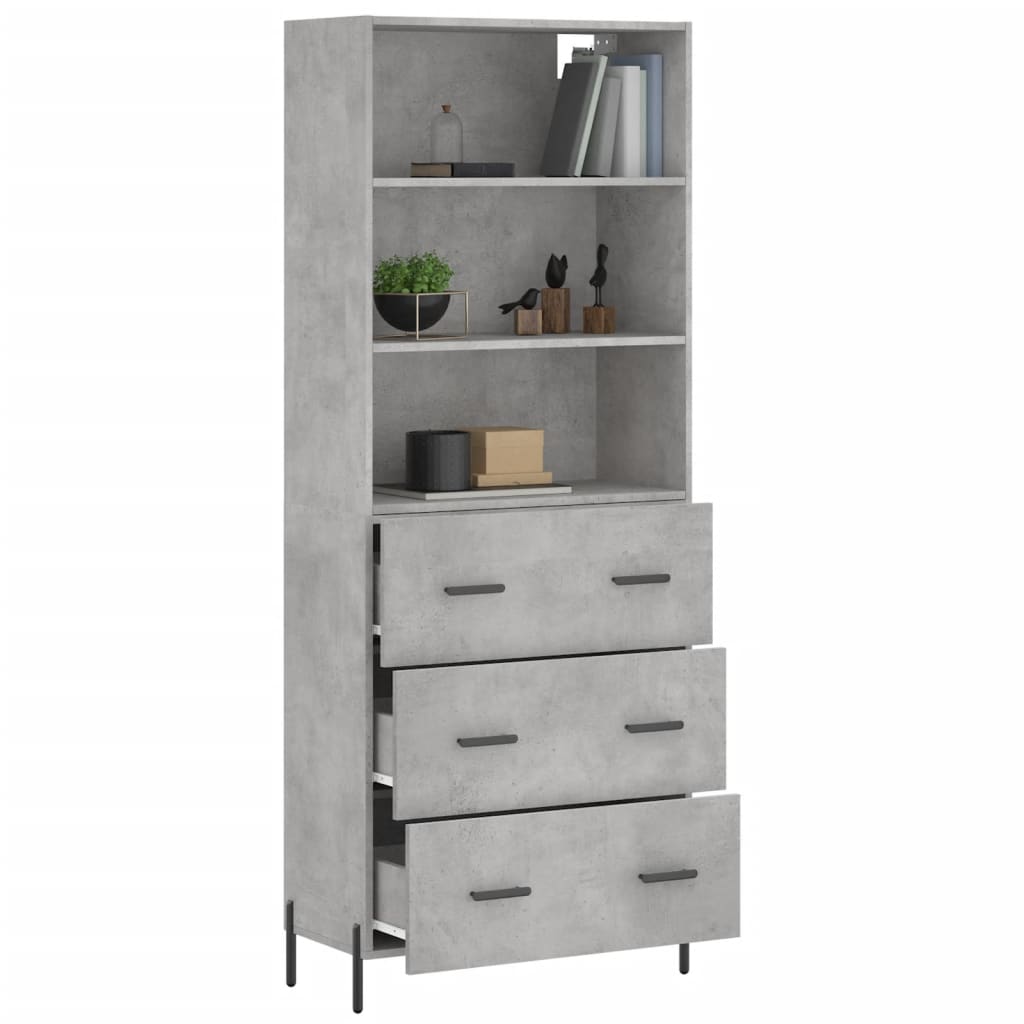 Highboard betonggrå 69,5x34x180 cm konstruert tre