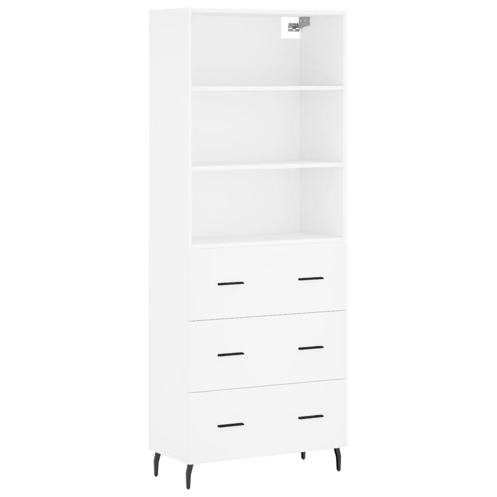 Highboard hvit 69,5x34x180 cm konstruert tre