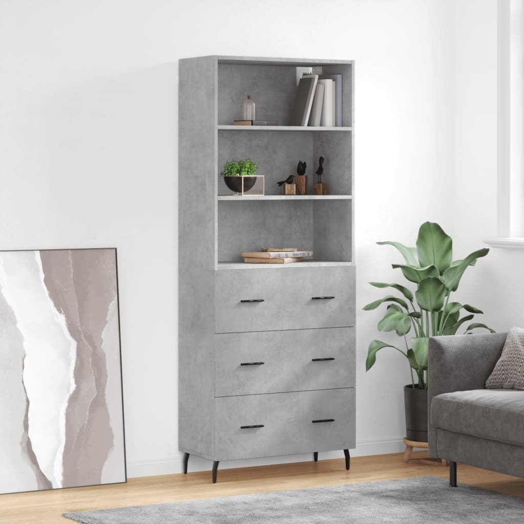 Highboard betonggrå 69,5x34x180 cm konstruert tre vidaXL