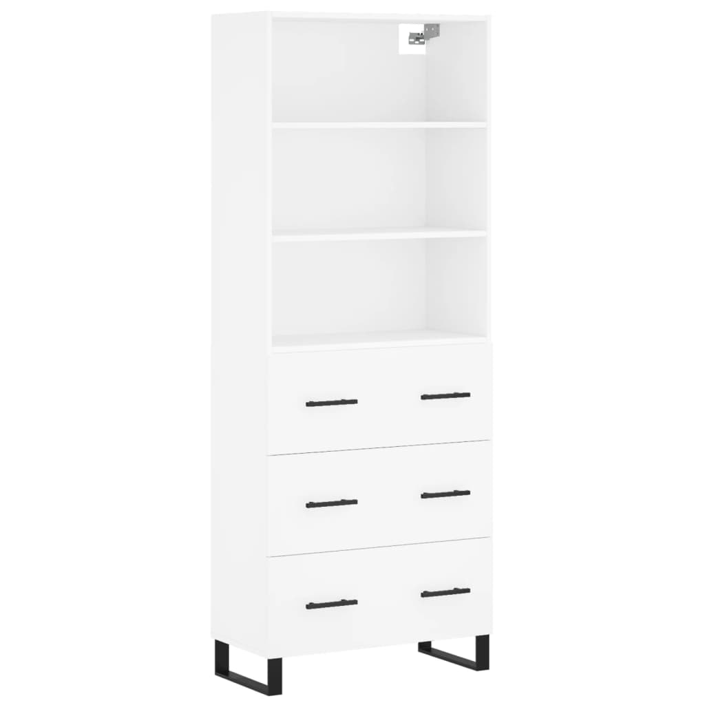 Highboard hvit 69,5x34x180 cm konstruert tre