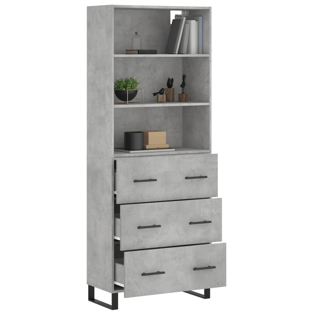 Highboard betonggrå 69,5x34x180 cm konstruert tre vidaXL