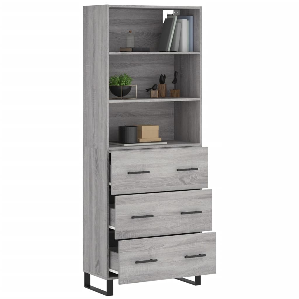 Highboard grå sonoma 69,5x34x180 cm konstruert tre