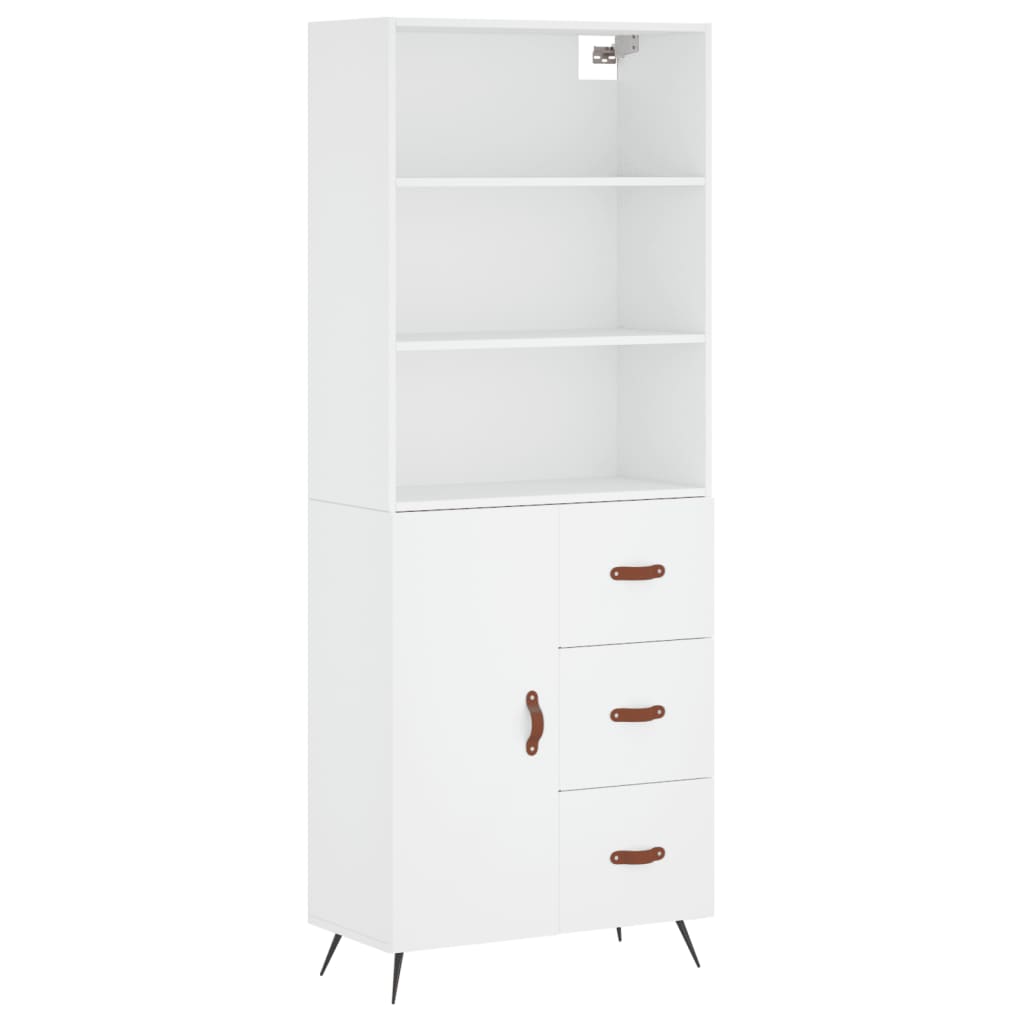 Highboard hvit 69,5x34x180 cm konstruert tre
