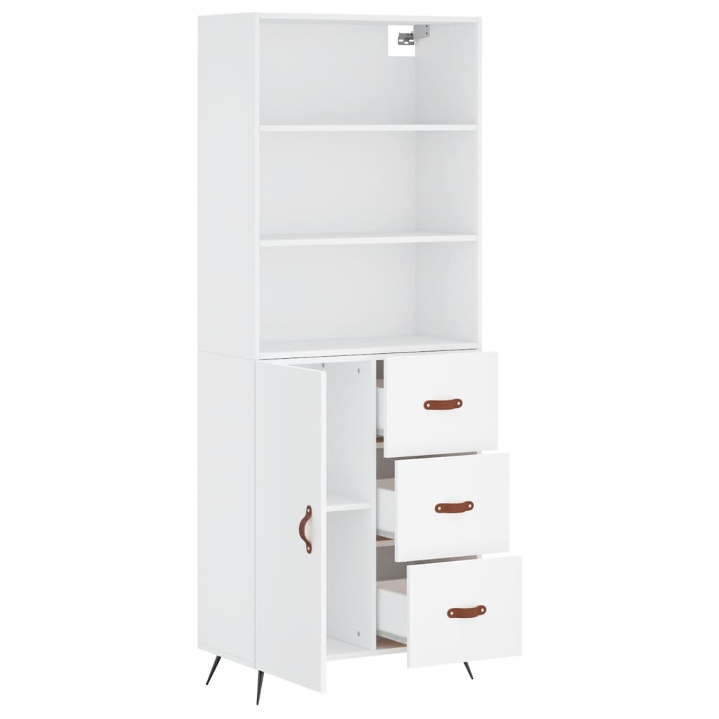 Highboard hvit 69,5x34x180 cm konstruert tre