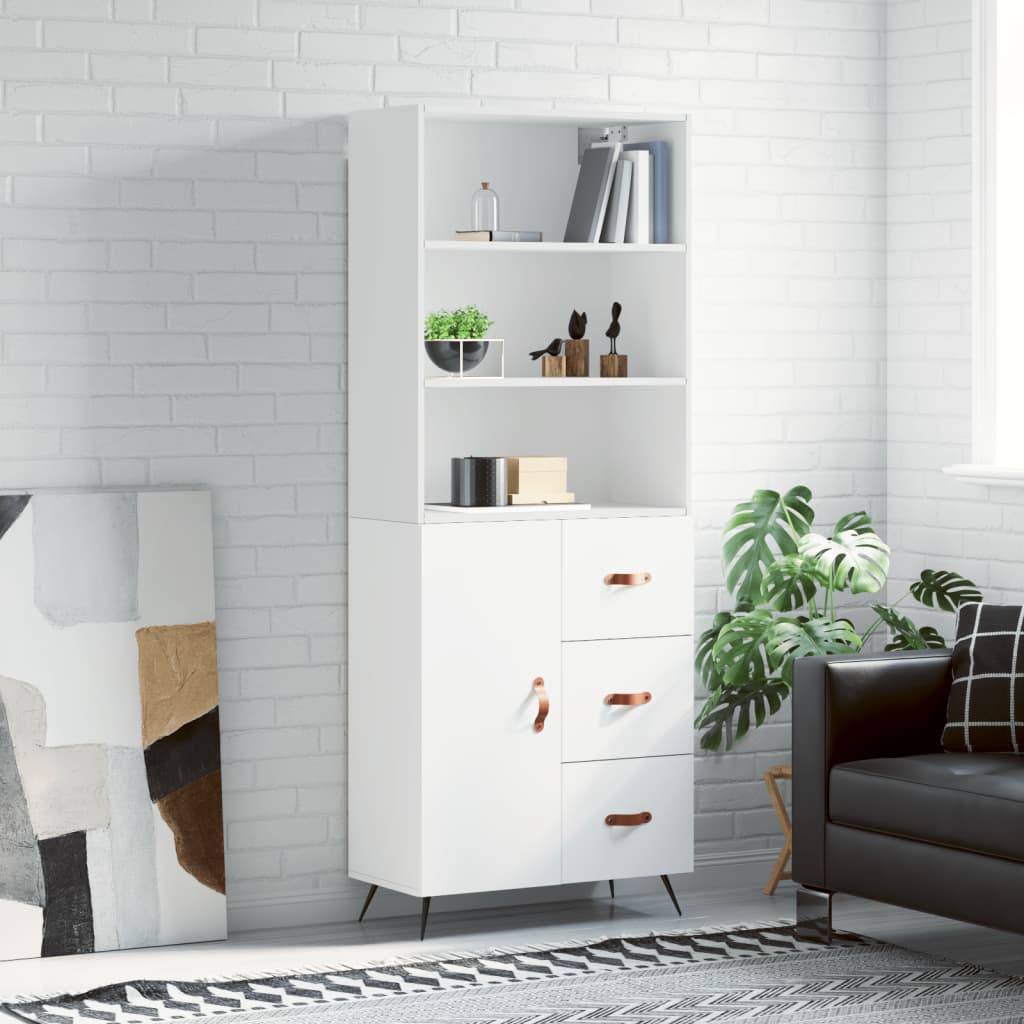 Highboard hvit 69,5x34x180 cm konstruert tre