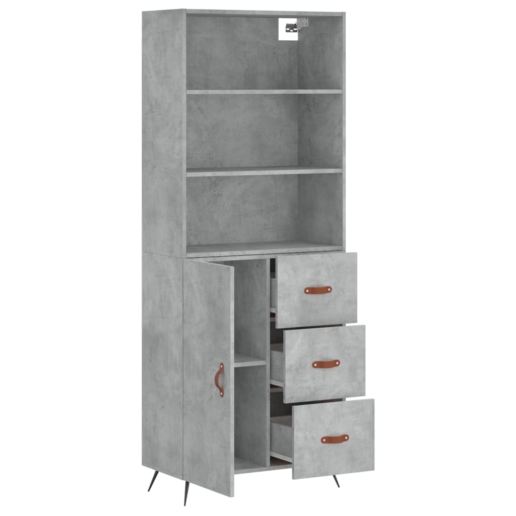 Highboard betonggrå 69,5x34x180 cm konstruert tre
