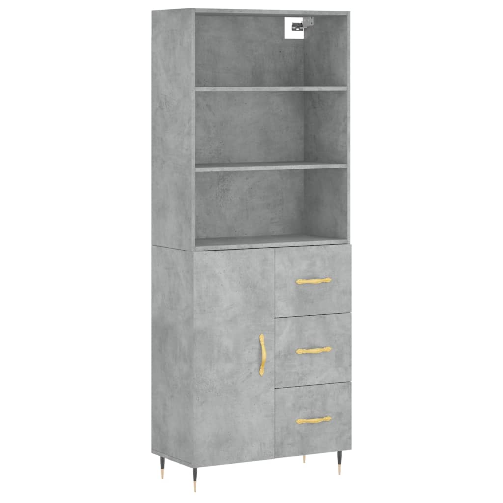 Highboard betonggrå 69,5x34x180 cm konstruert tre