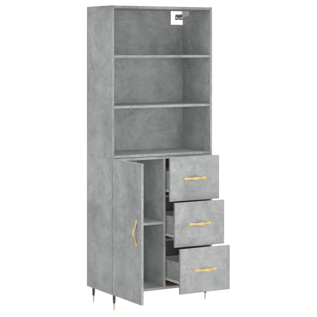 Highboard betonggrå 69,5x34x180 cm konstruert tre