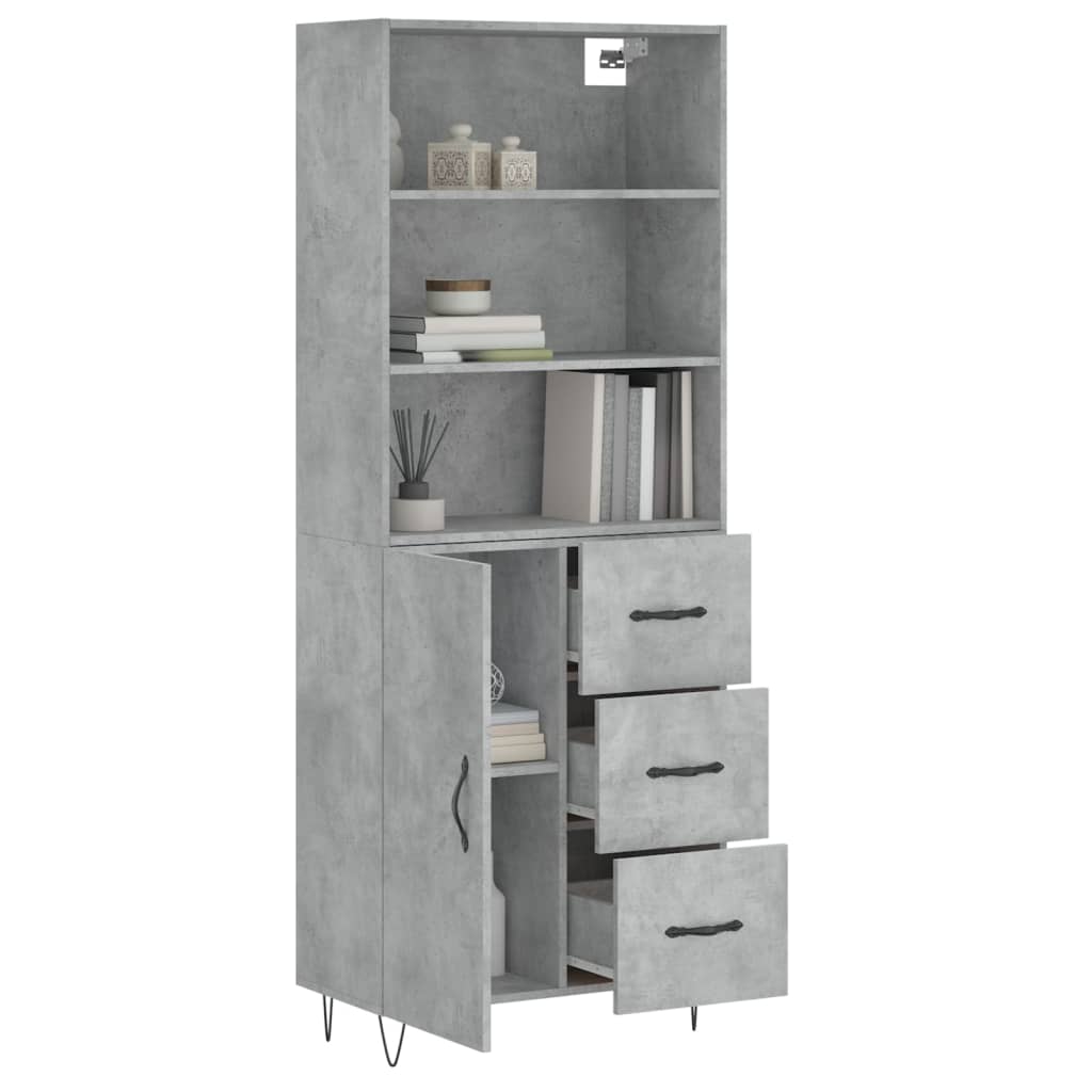 Highboard betonggrå 69,5x34x180 cm konstruert tre