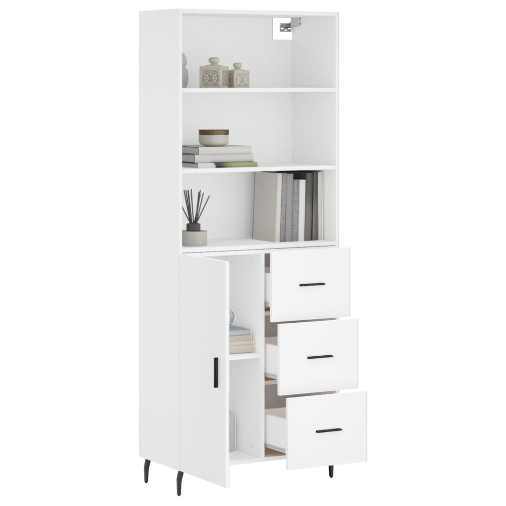 Highboard hvit 69,5x34x180 cm konstruert tre