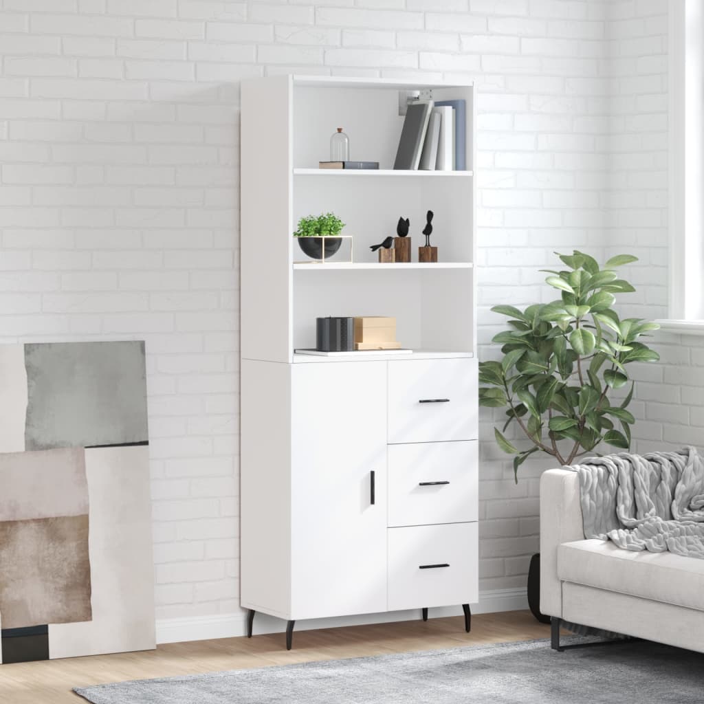 Highboard hvit 69,5x34x180 cm konstruert tre