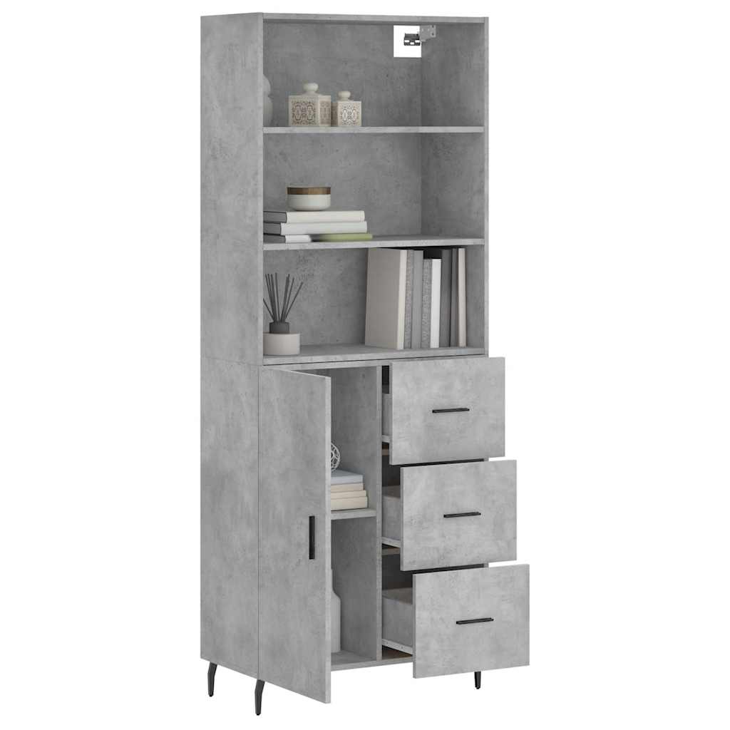 Highboard betonggrå 69,5x34x180 cm konstruert tre