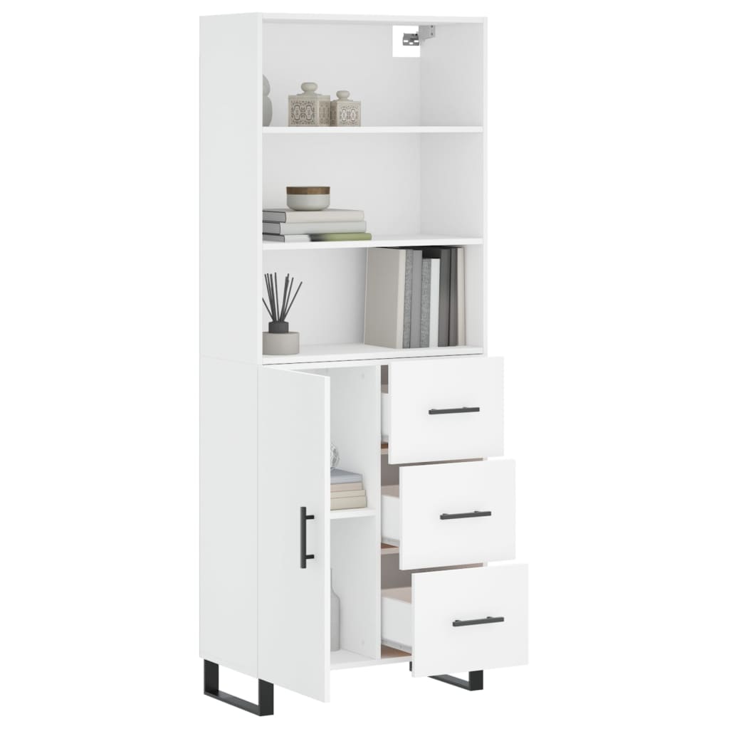 Highboard hvit 69,5x34x180 cm konstruert tre
