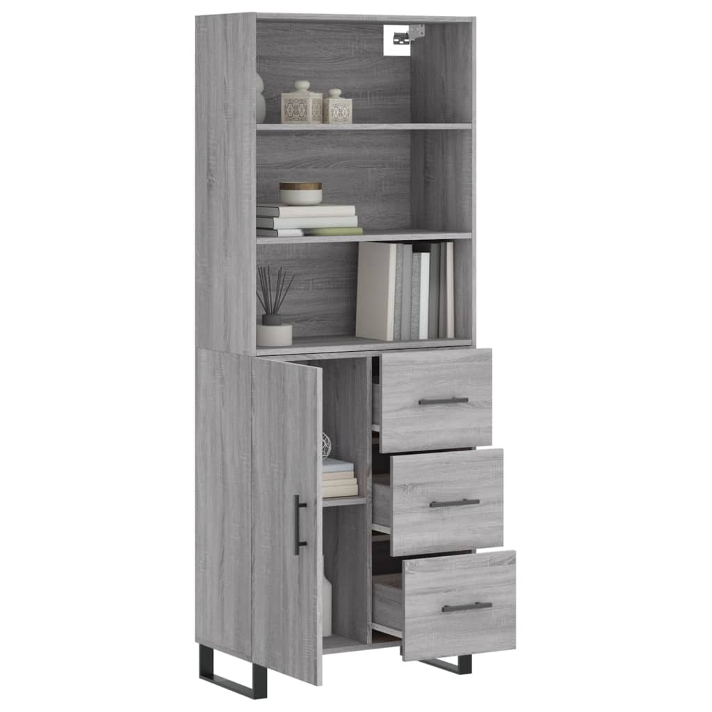 Highboard grå sonoma 69,5x34x180 cm konstruert tre