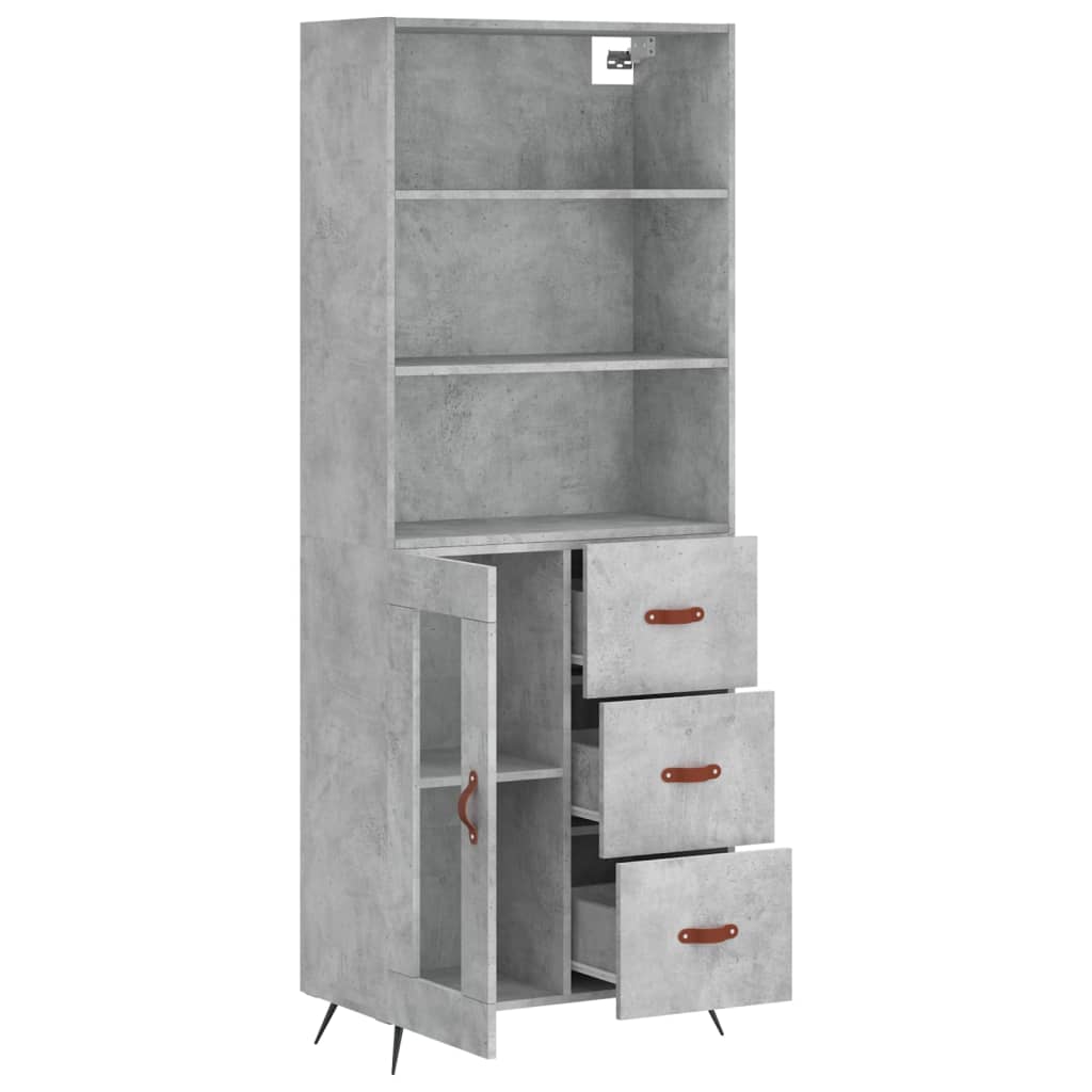 Highboard betonggrå 69,5x34x180 cm konstruert tre