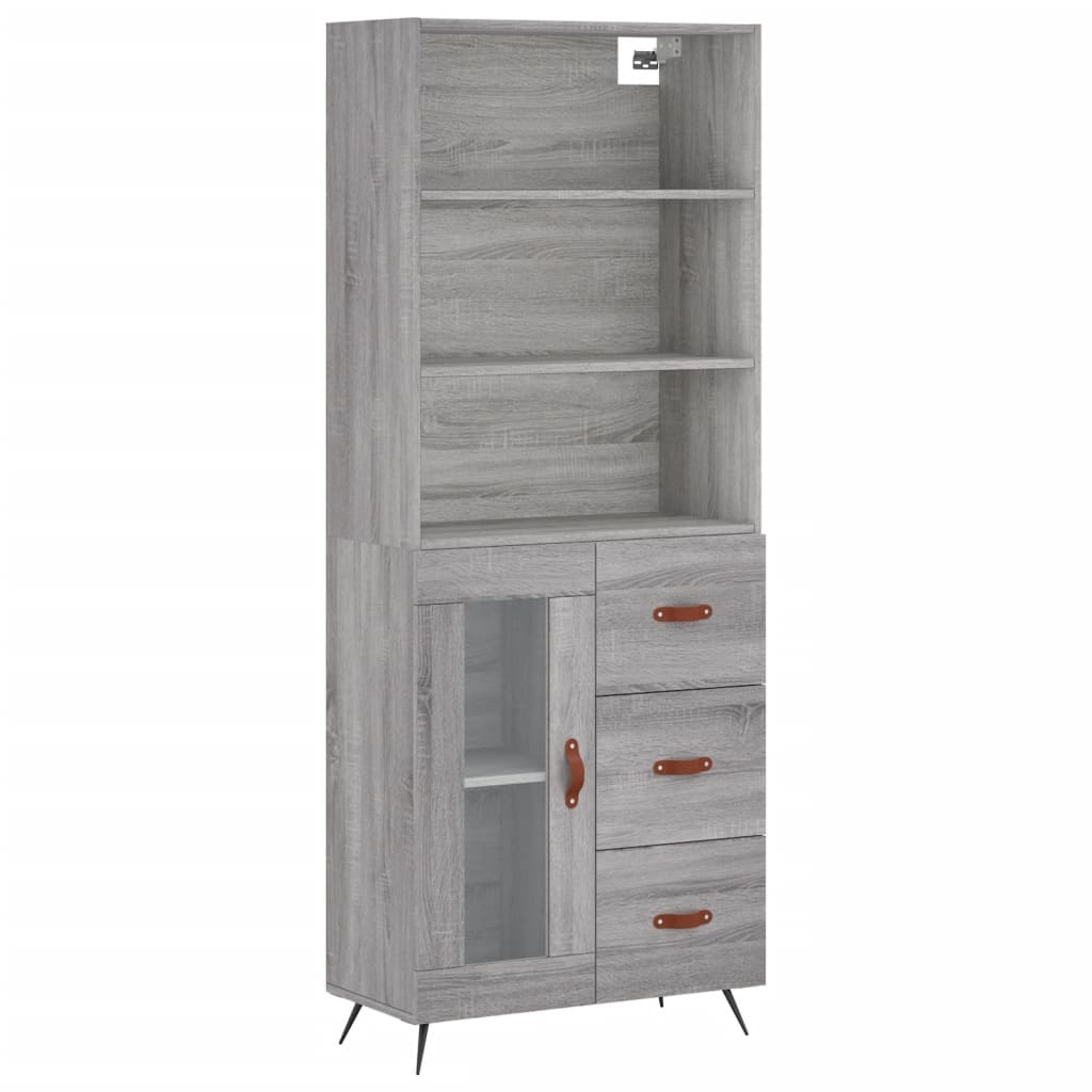 Highboard grå sonoma 69,5x34x180 cm konstruert tre