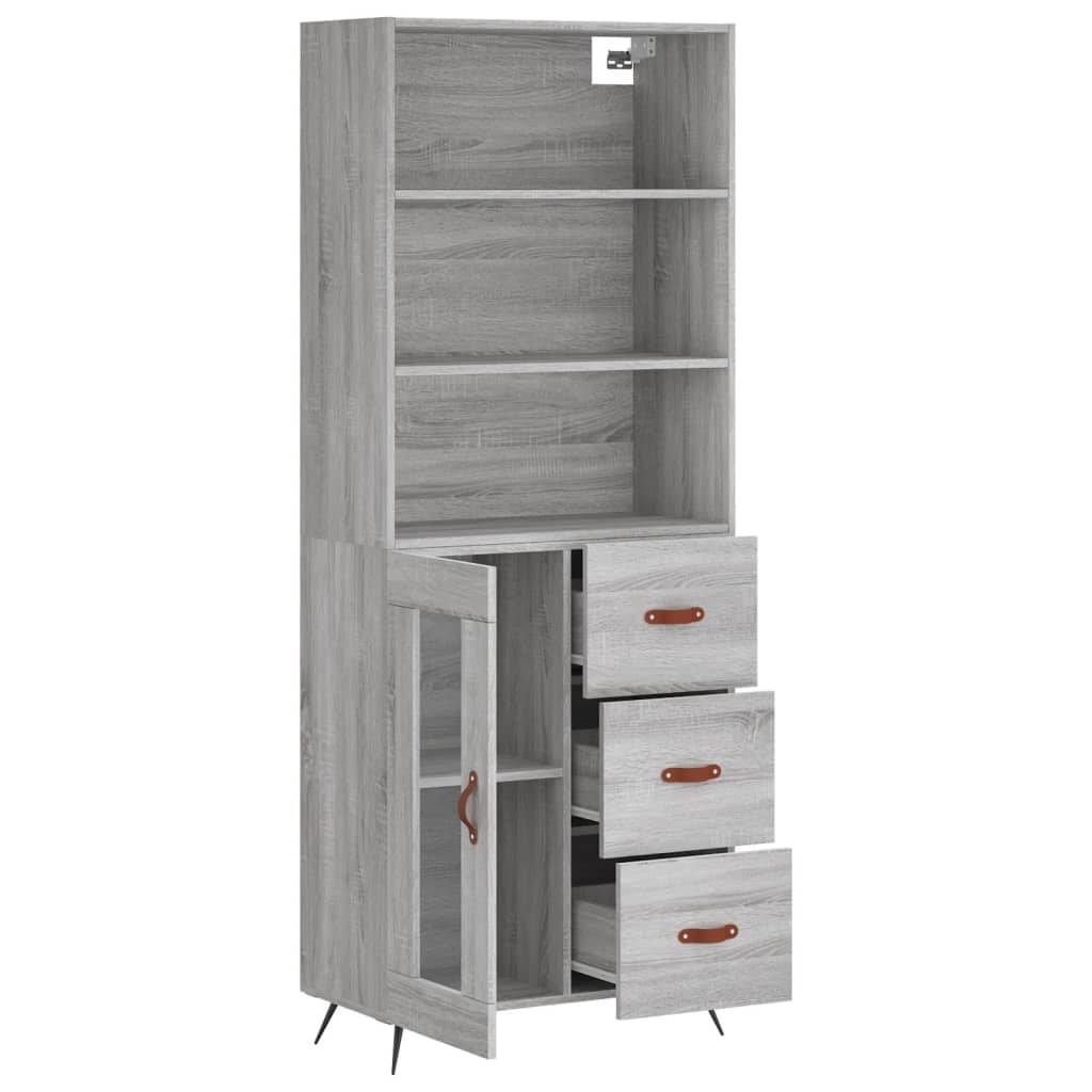 Highboard grå sonoma 69,5x34x180 cm konstruert tre