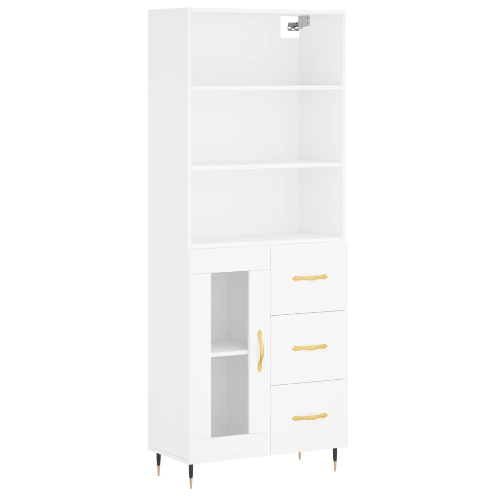 Highboard hvit 69,5x34x180 cm konstruert tre