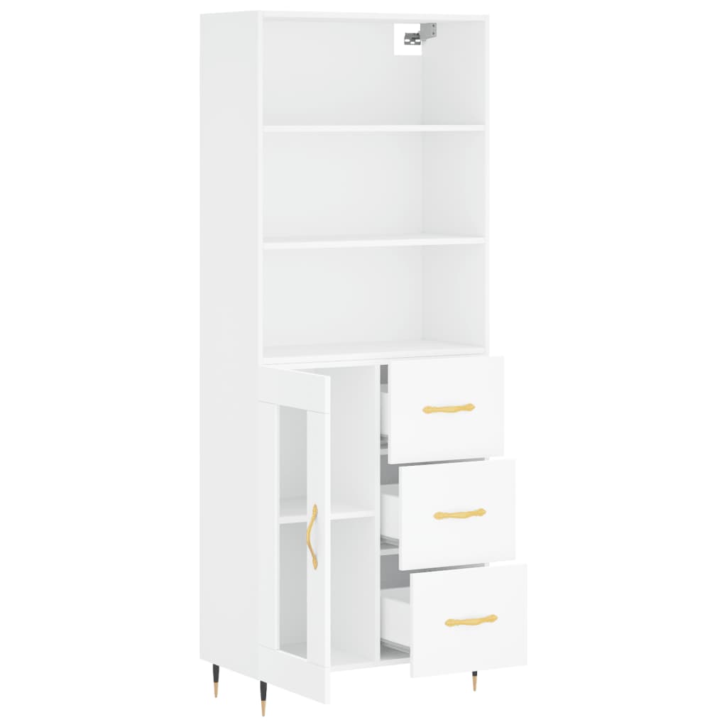 Highboard hvit 69,5x34x180 cm konstruert tre