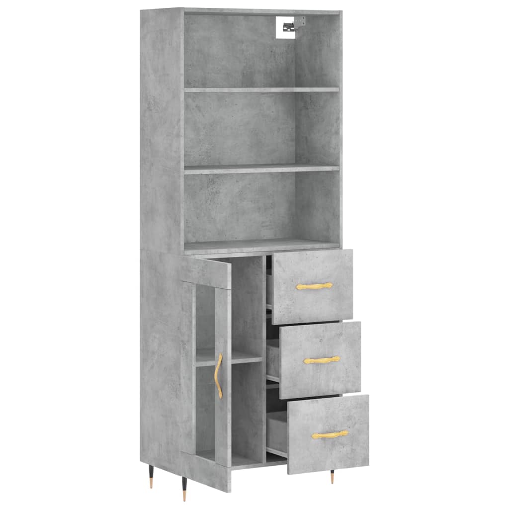 Highboard betonggrå 69,5x34x180 cm konstruert tre
