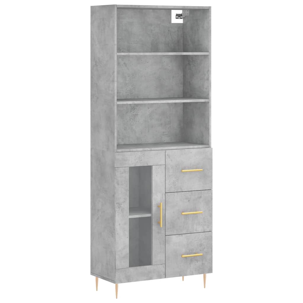 Highboard betonggrå 69,5x34x180 cm konstruert tre
