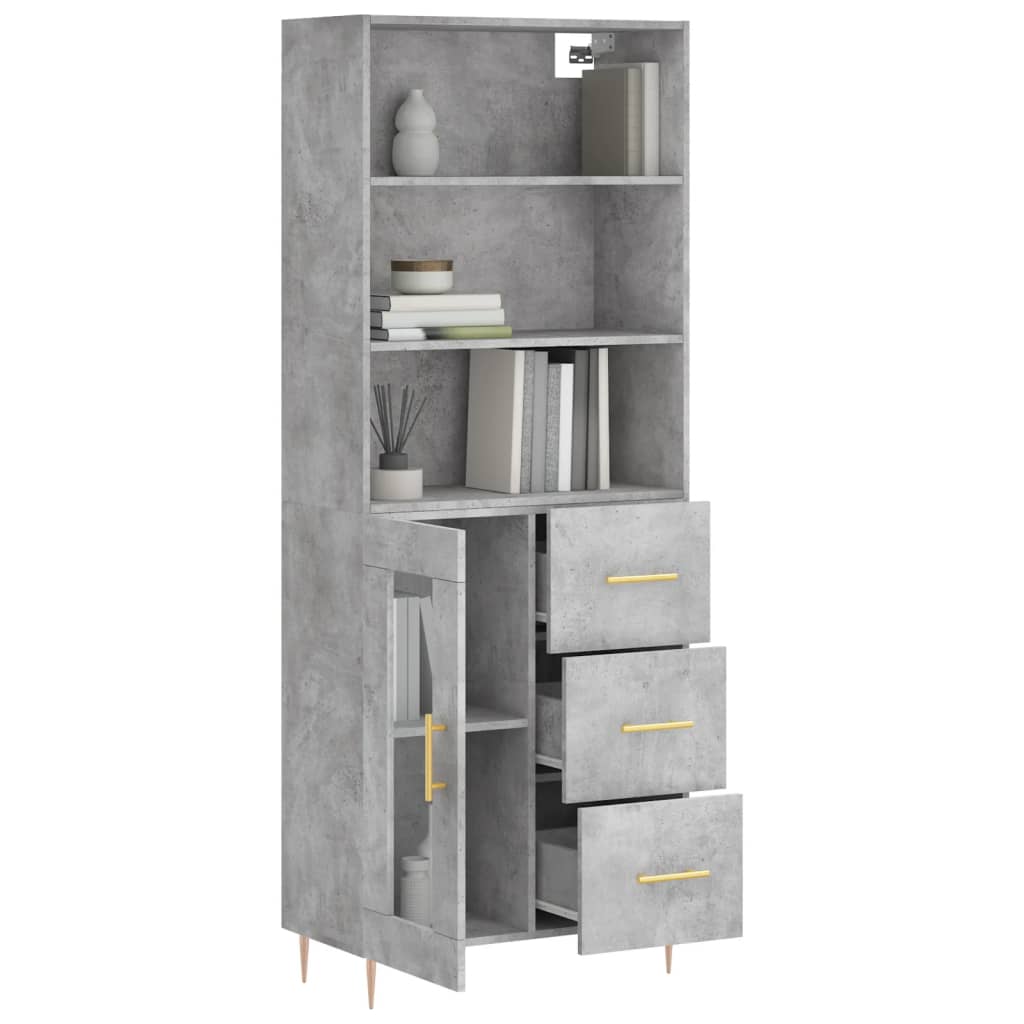 Highboard betonggrå 69,5x34x180 cm konstruert tre