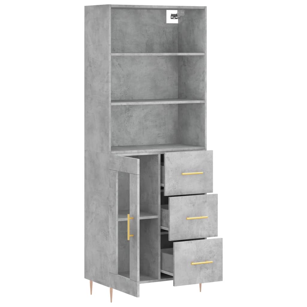 Highboard betonggrå 69,5x34x180 cm konstruert tre