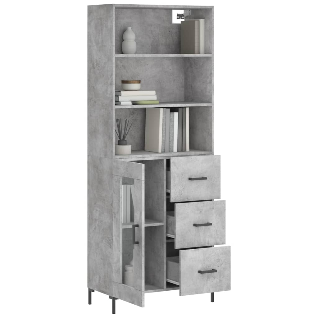 Highboard betonggrå 69,5x34x180 cm konstruert tre
