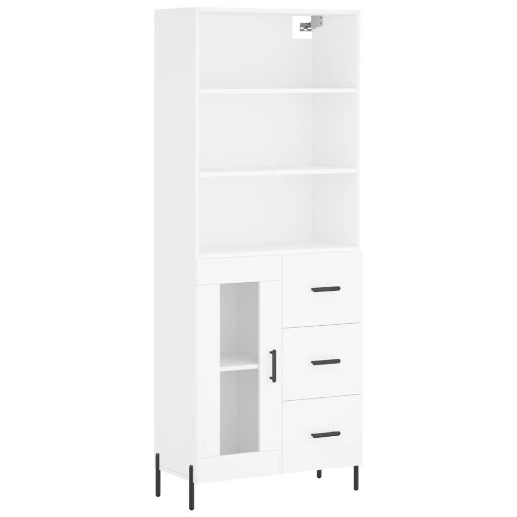 Highboard hvit 69,5x34x180 cm konstruert tre