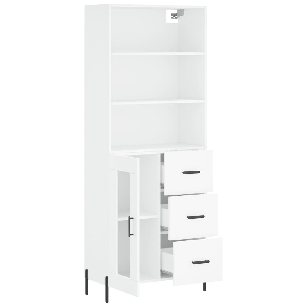 Highboard hvit 69,5x34x180 cm konstruert tre