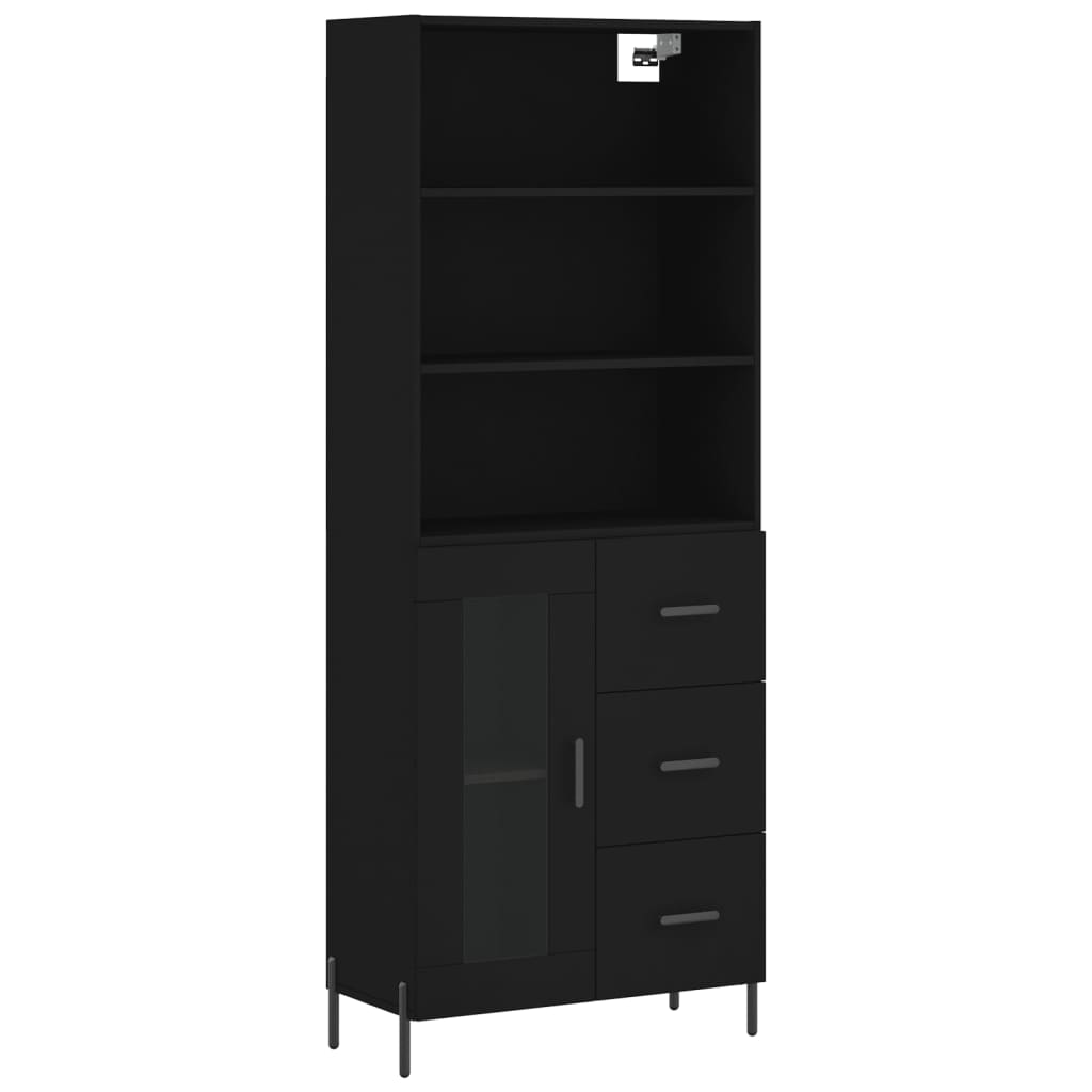 Highboard svart 69,5x34x180 cm konstruert tre