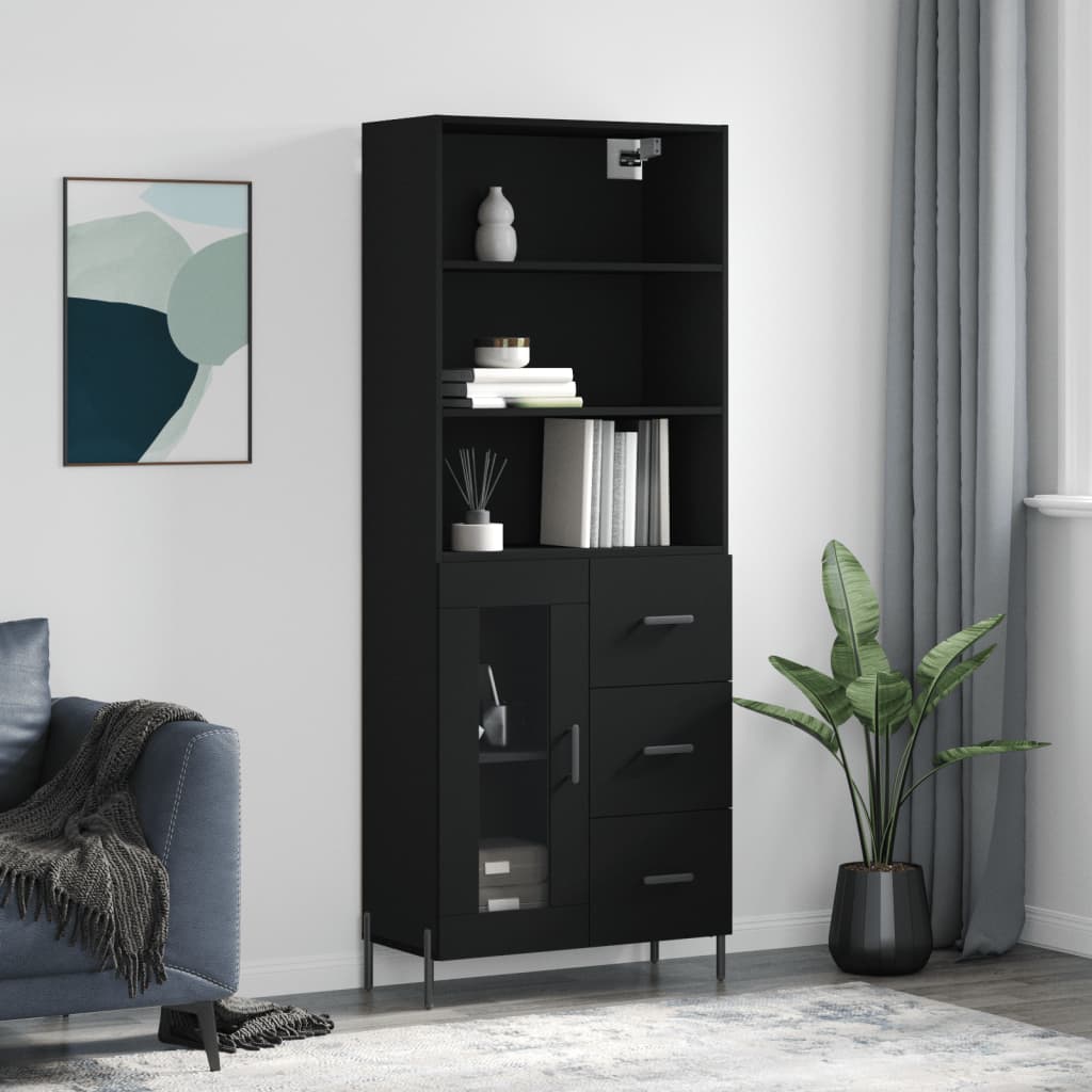 Highboard svart 69,5x34x180 cm konstruert tre
