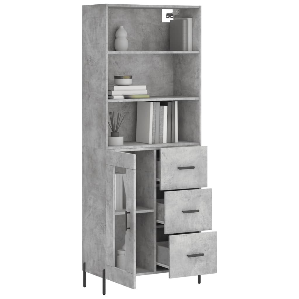 Highboard betonggrå 69,5x34x180 cm konstruert tre