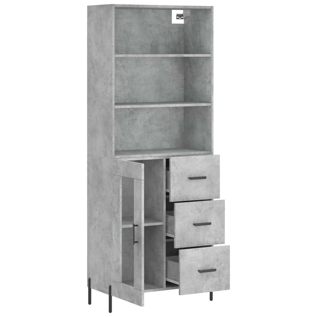 Highboard betonggrå 69,5x34x180 cm konstruert tre