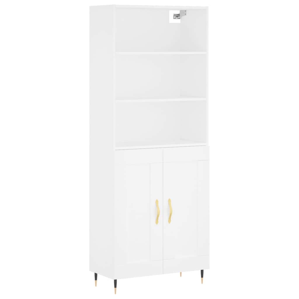 Highboard hvit 69,5x34x180 cm konstruert tre