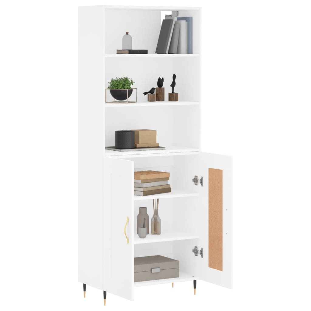 Highboard hvit 69,5x34x180 cm konstruert tre