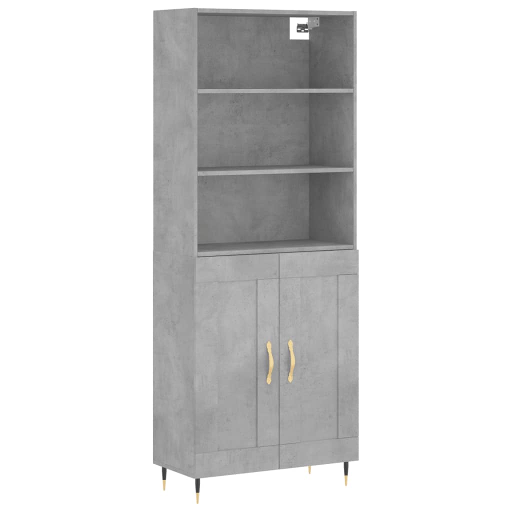 Highboard betonggrå 69,5x34x180 cm konstruert tre