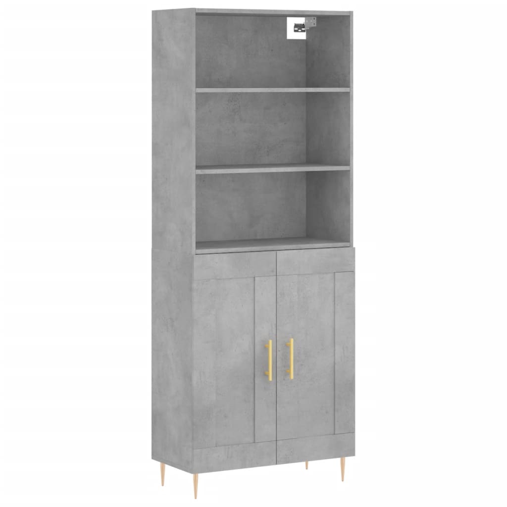 Highboard betonggrå 69,5x34x180 cm konstruert tre