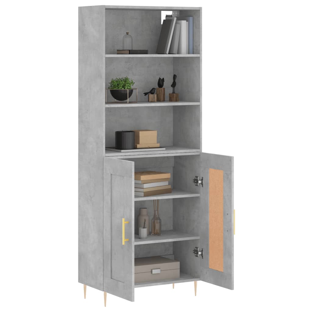Highboard betonggrå 69,5x34x180 cm konstruert tre