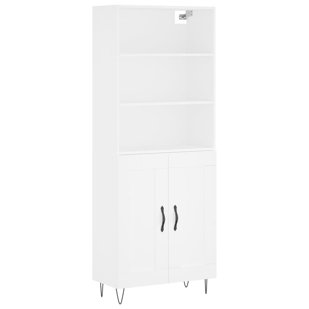 Highboard hvit 69,5x34x180 cm konstruert tre