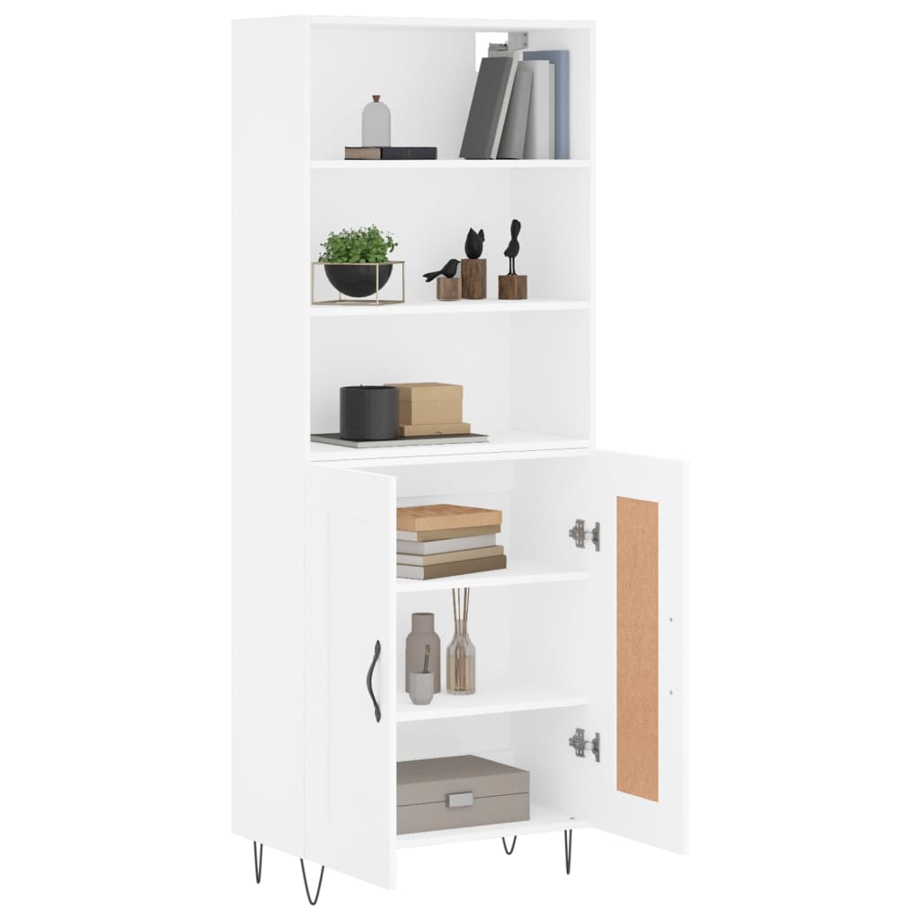 Highboard hvit 69,5x34x180 cm konstruert tre